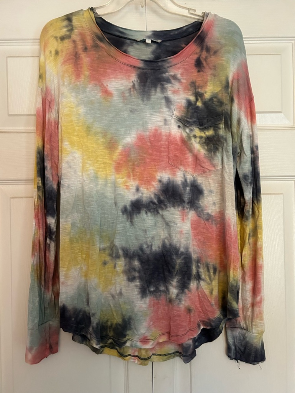 Grace & Lace Multicolor Tie-Dye Long Sleeve Pocket Tee